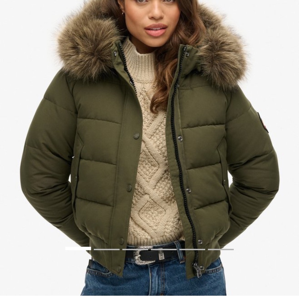 Superdry Khaki Fur-Trimmed Women's Puffer Jacket
